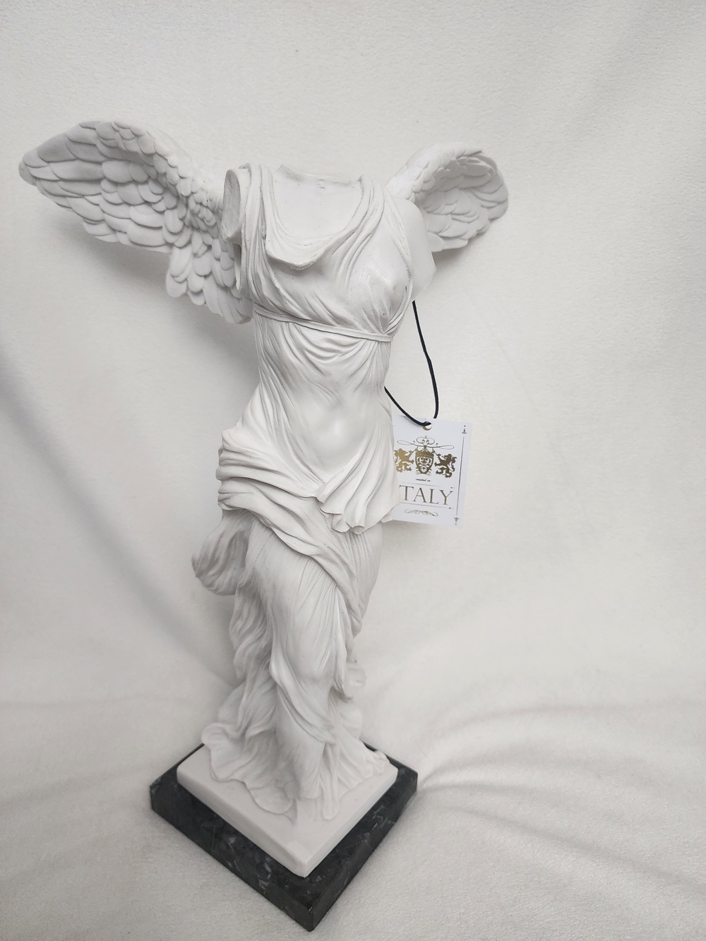 Italy White Winged Goddess Marble Statue Home Art Figurine 15" Tall and 12"Wide